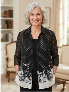 VINTAGE Vibe White Stag 2-Piece Polka Dot & Floral Set Attached Tank Size 1X/16W